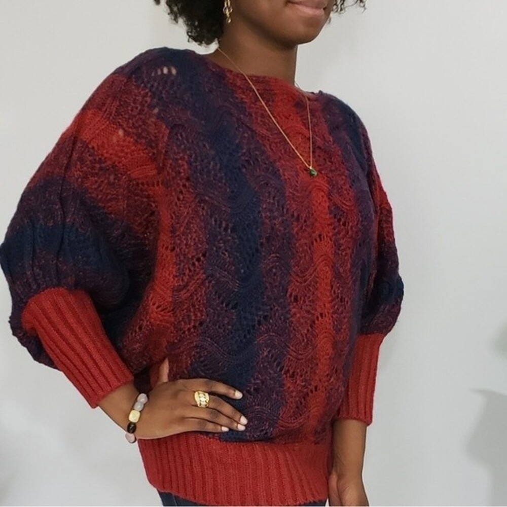 Umgee Womenās Red & Navy Boatneck Knit Cotton/Polyester Sweater Size L